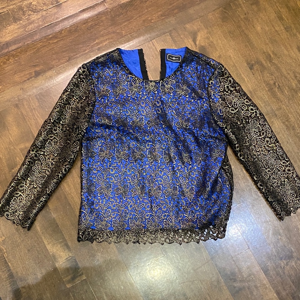 Elegant Black and Blue Lace Blouse